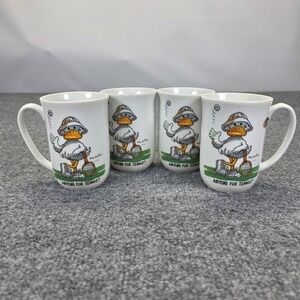 Vintage 1976 Suzy's Spafford Zoo Duck "Anyone For Tennis?" Cup Set Of 4